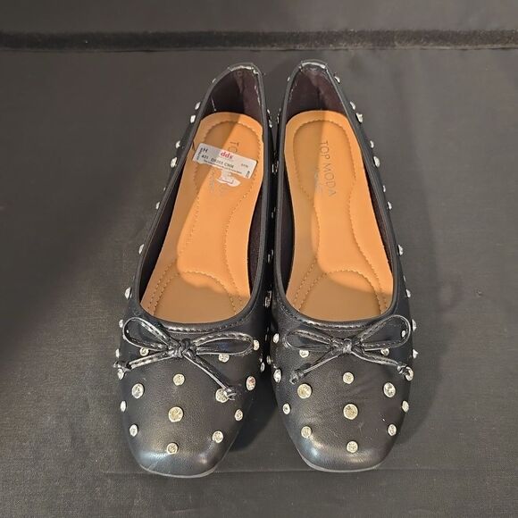 BRAND NEW TOP MODA BOWNOT RHINESTONE EMBELLISHMENTS BALLET FLATS - Picture 3 of 15